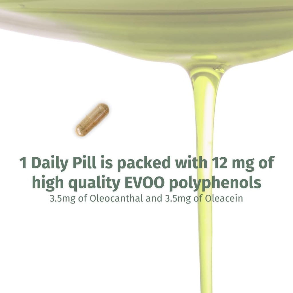 OleocanTM Capsules - 90天供应 - Premium EVOO 多酚补充剂 - 3.5毫克 Oleocanthal和3.5毫克 Oleacein - 宽谱