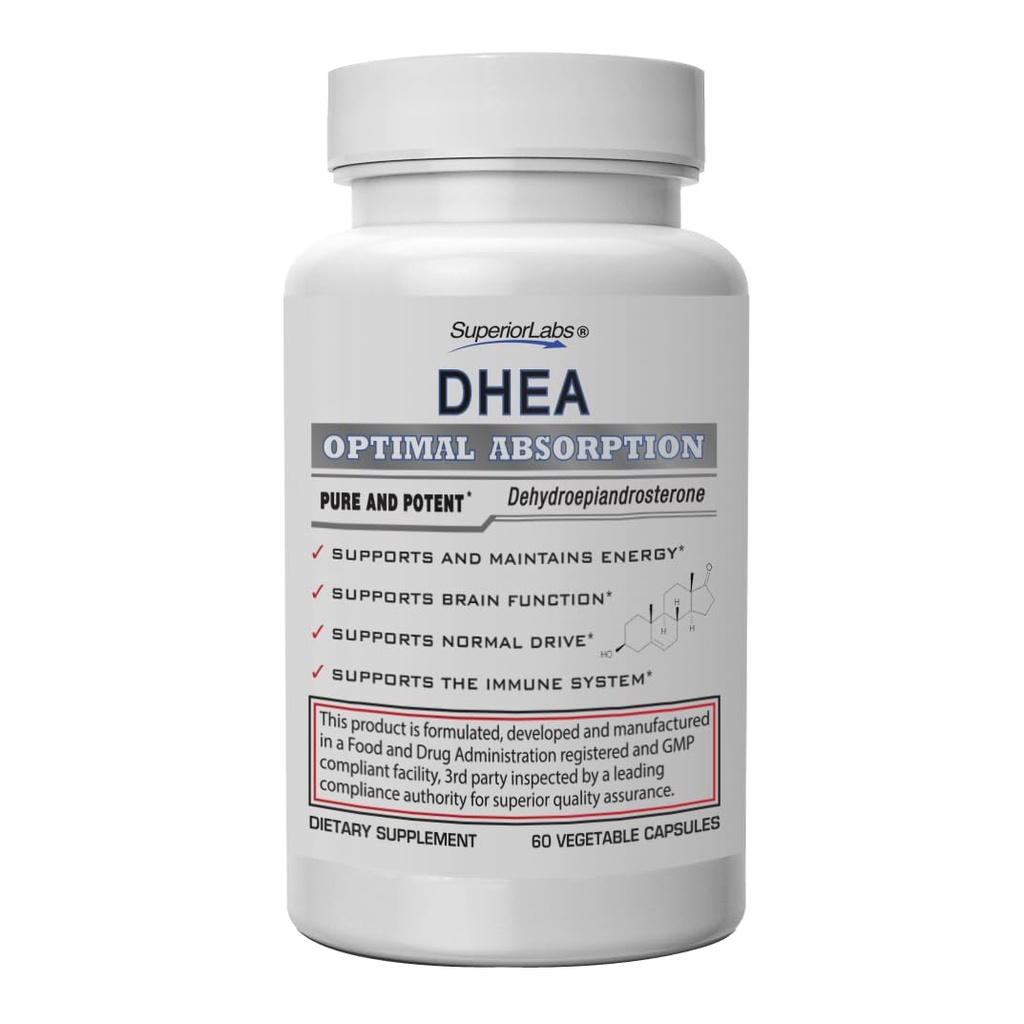 高级实验室 – 超强自然DHEA – 非GMO 100 mg dose, 60 蔬菜罐头 – 推动男女健康老龄化 – 帮助恢复年轻能源水平