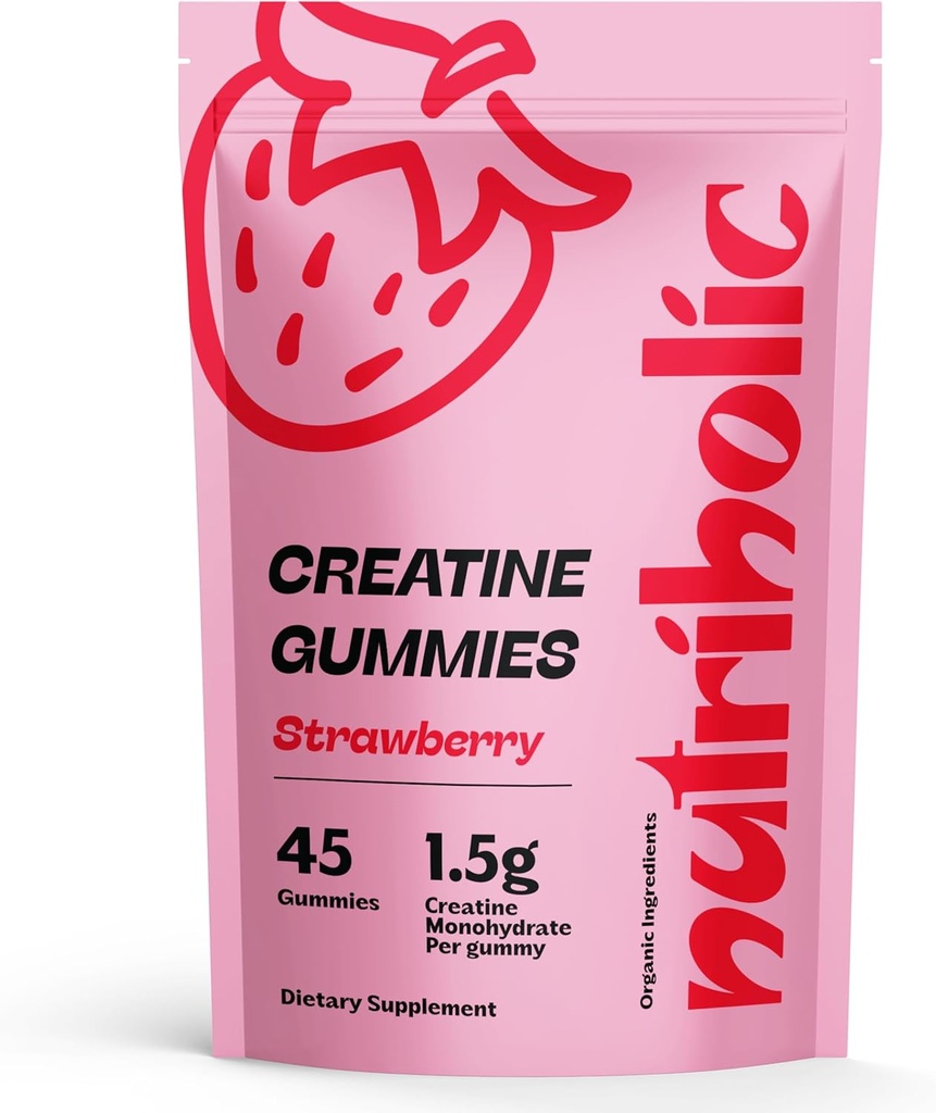 用于男女的克里丁单水合物-易于文摘,Vegan,Gluten-Free,Non-GMO,每古米1.5克克里丁-45厘米(45个伯爵,草莓)