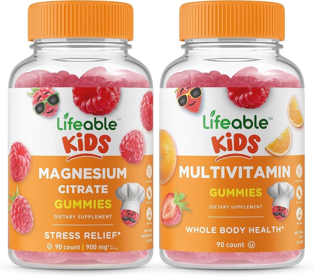 活化镁 儿童 + 多维他命 儿童 Gummys Bundle - Great Tasting, Vitamin Supplement, Gluten Free, GMO Free, Chewwable Gummy (英语:Gluten Free, Gluten Free, Guotble Gummy) (英语).