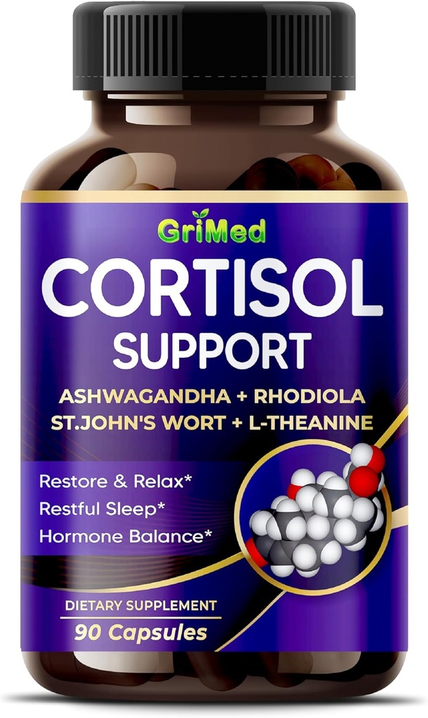 GriMed Ashwagandha Rhodiola 14,150mg - x 10 功率与圣约翰的蠕虫,L-Theanine - 恢复和放松,休息的睡眠 - 美国制造和测试(90个计数(1包))
