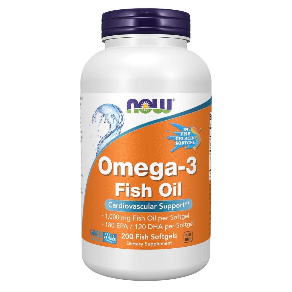 Omega-3 180 EPA / 120 DHA,分子蒸馏,心血管支持*,200-Fish Gelatin 软胶,包装可能不同