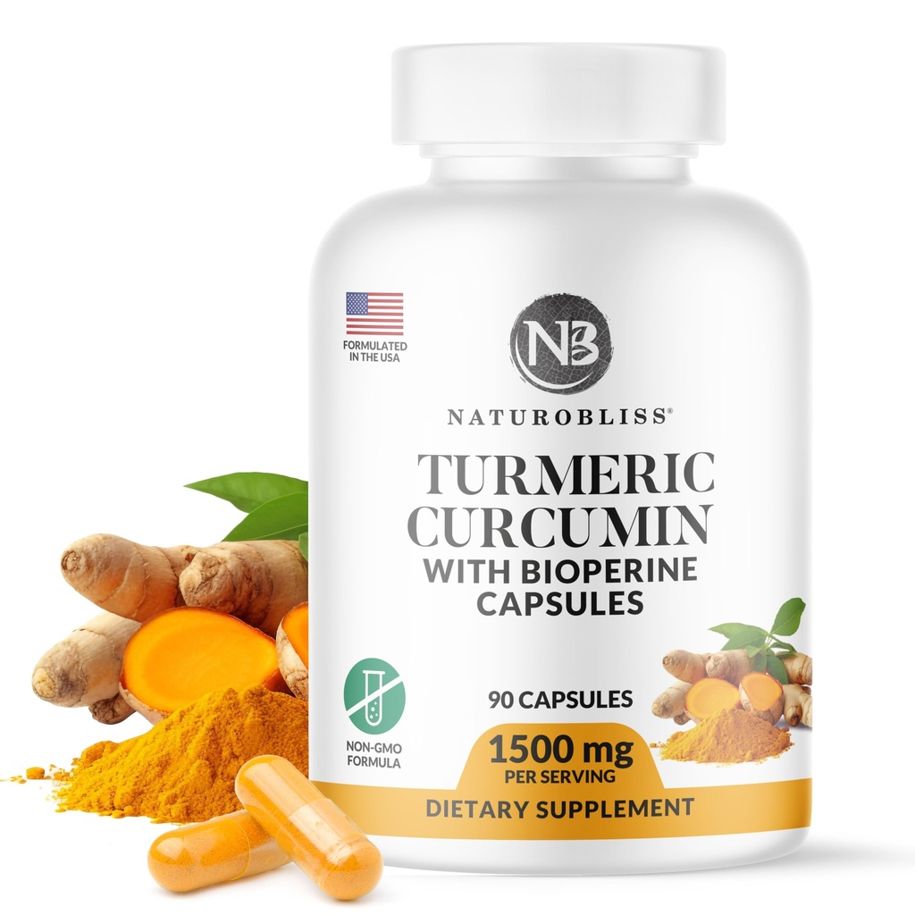NaturoBliss Turmeric Curcumin with BioPerine 1500mg - 非转基因生物 - Gluten Free - 90卡普尔