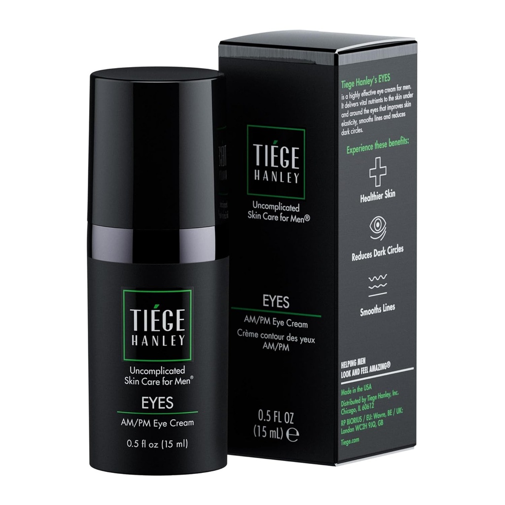 Tiege Hanley Eye Cream for Men – 减少黑暗圆圈,眼睛下面的袋,Puffiness & Crow's Feet – 在眼科治疗下抗衰老,0.5 oz
