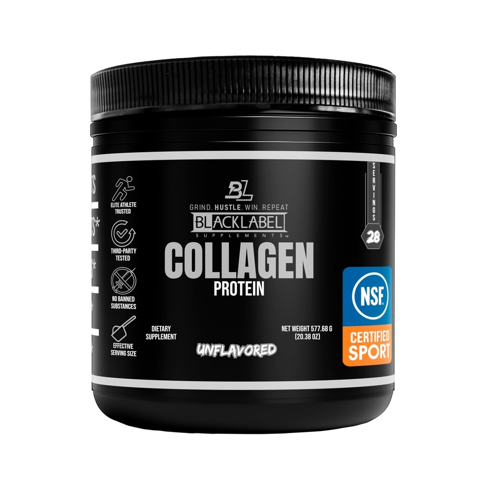 黑标签 不受欢迎的Collagen Peptides 蛋白粉 – NSF 体育认证 – 联合、天冬和韧带支持水解Collagen 粉 – 蛋白质与Collagen 共28种服务