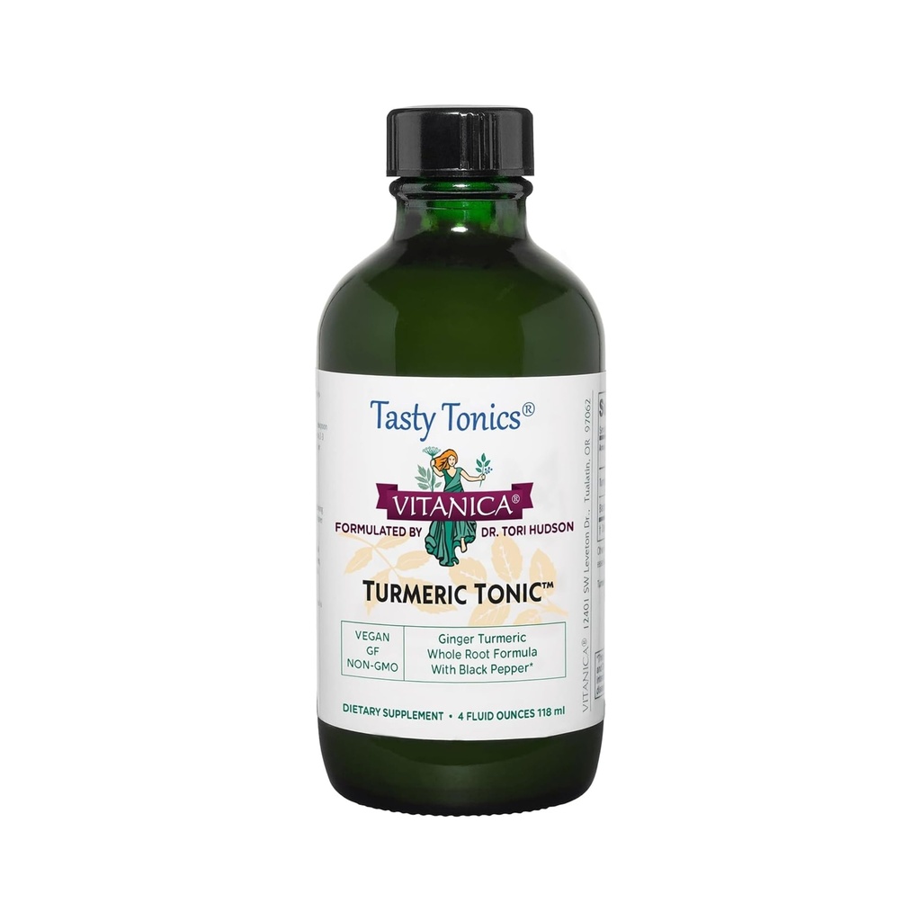 Vitanica、Turmeric Tonic、N-GMO液体Turmeric Curcumin 补充1000毫克,配有黑辣椒和姜、抗氧化剂、Vegan、Gluten Free、4 Ounce
