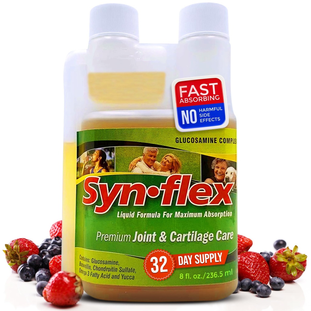 Synflex Liquid Glucosamine 原始配方 - Chondroitin,维生素,矿物 - 男女饮料补充剂,帮助支持联合和卡蒂拉奇健康 - Berry Flavor, 32日供应