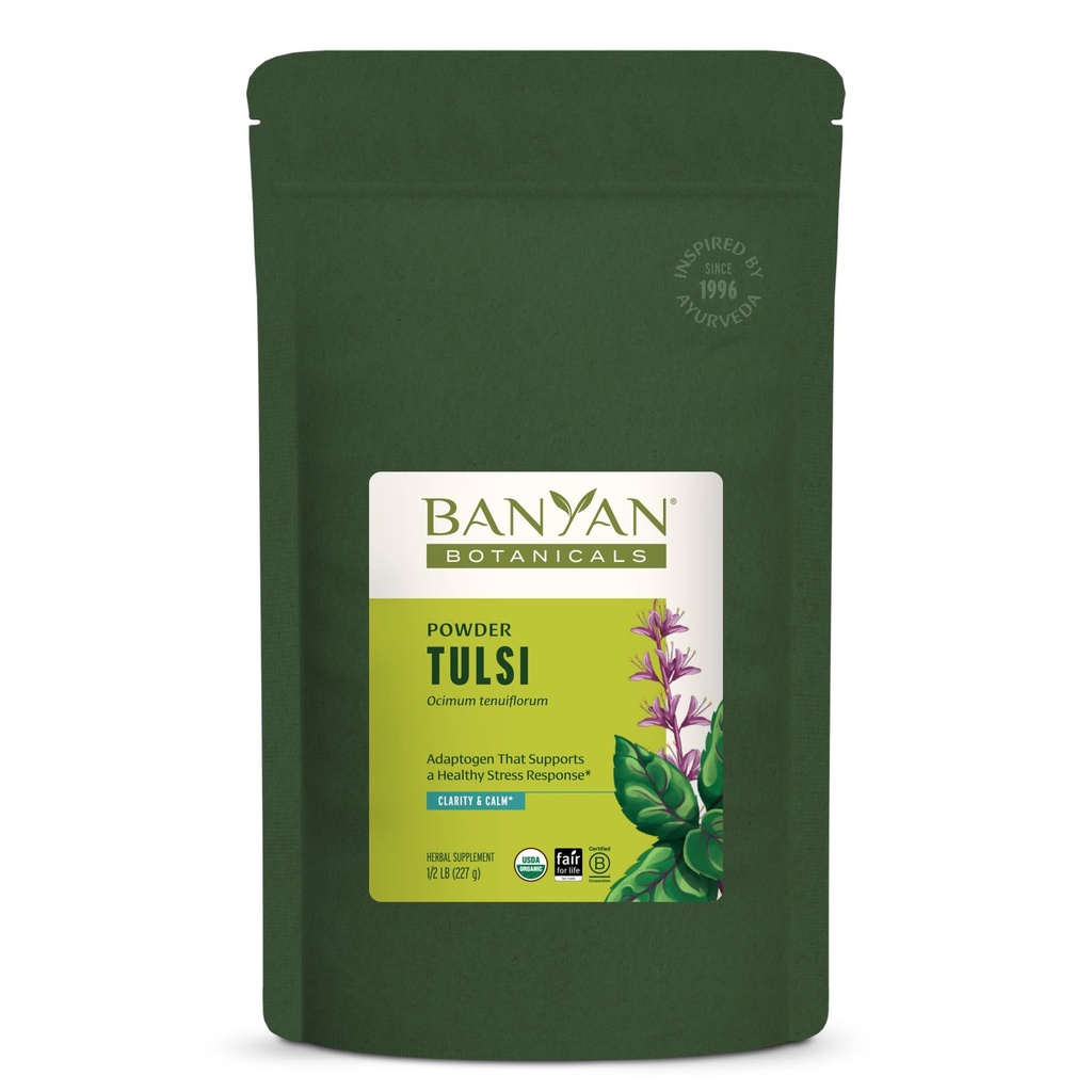 班扬植物学 Tulsi Powder – 有机图尔西 – 圣巴西尔(英语:Ocimum sactum) – Ayurvedic 健康肺功能与和平福祉的适应原体 – 1⁄2 lb – 非GMO 可持续来源 Vegan