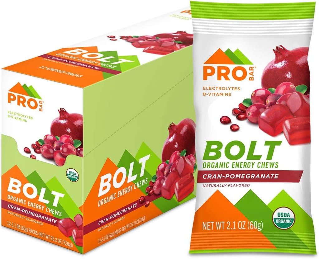 PROBAR - BOLT 有机能源 Chews, Cranberry 石榴酸盐,非GMO,无葡萄糖,USDA认证有机,健康,自然能源,具有维生素B和C的快速燃料胶囊(12个计数)