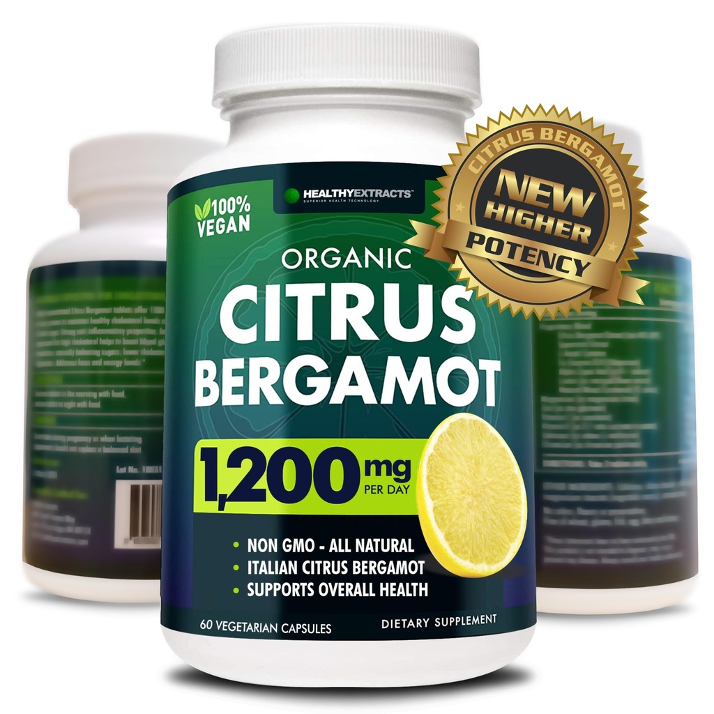 Citrus Bergamot 补编 - 150:1 摘录,每架1200毫克,80%多酚,高胆固醇补编,意大利来源,60 Counter,1个月供应,美国制造