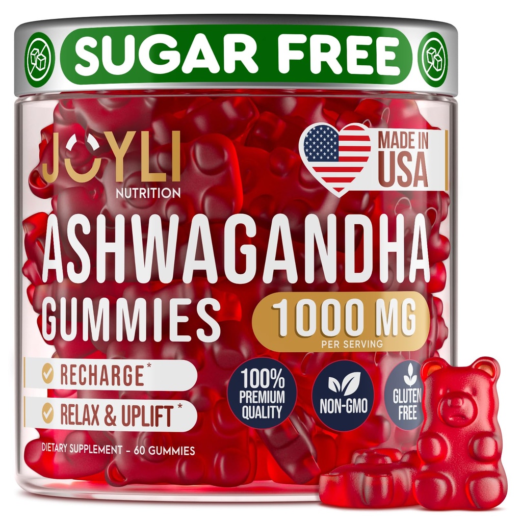Ashwagandha Gummys for Women & Men - 自然平静的Gummys 与 Ashwagandha 根提取 维生素 C Zinc - Ashwagandha 睡眠压力平衡的草药补充剂 - 60 Vegan 糖类无w菜