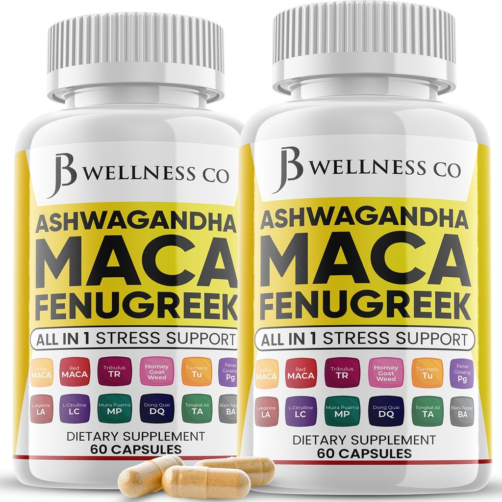 Ashwagandha Maca Root Fenugreek 与 Tongkat Ali Ginseng 的补编 - 协助Mood和甲状腺健康 - 在美国制造 - 120个计数