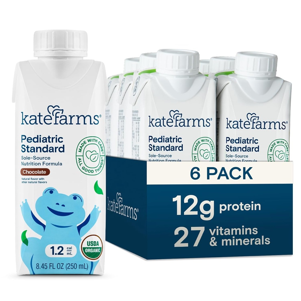KATE FARMS 有机小儿科 1.2 高卡路里巧克力营养摇摇,12克蛋白,27 维生素和矿物,替代食品,8.45 oz(6包)