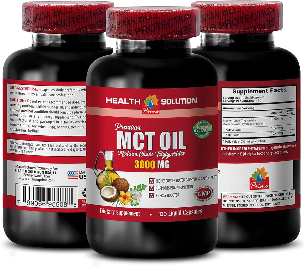 能量支持补充剂——MCT Oil 3600MG,100%纯,中链三甘油-用椰油制成的mct油,mct油枕,mct油换记忆,mct油换脑,mct椰油-1B 120Soft