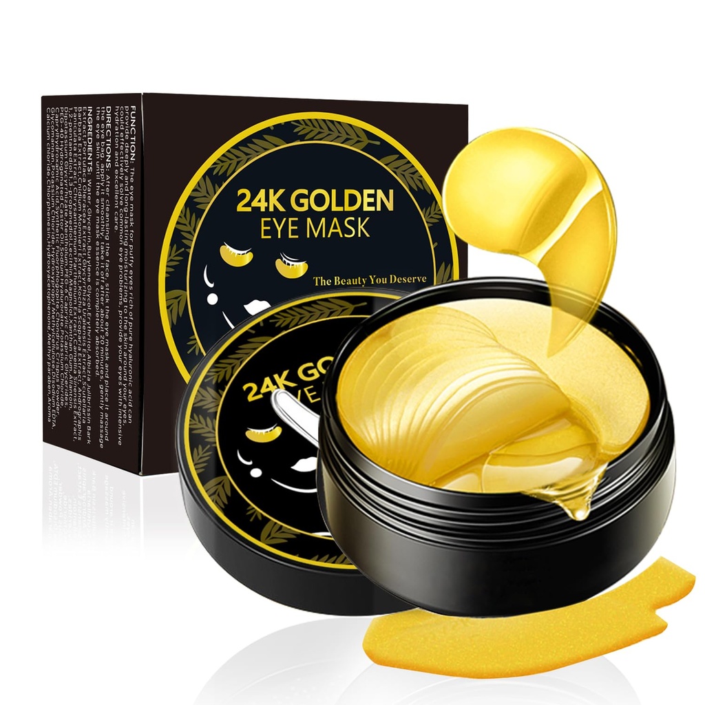 眼罩下,24K金眼罩,60PCS 眼罩下,Collagen Gel Pades 补丁治疗 轻皱纹 羽毛眼暗圆 抗衰老 眼袋女
