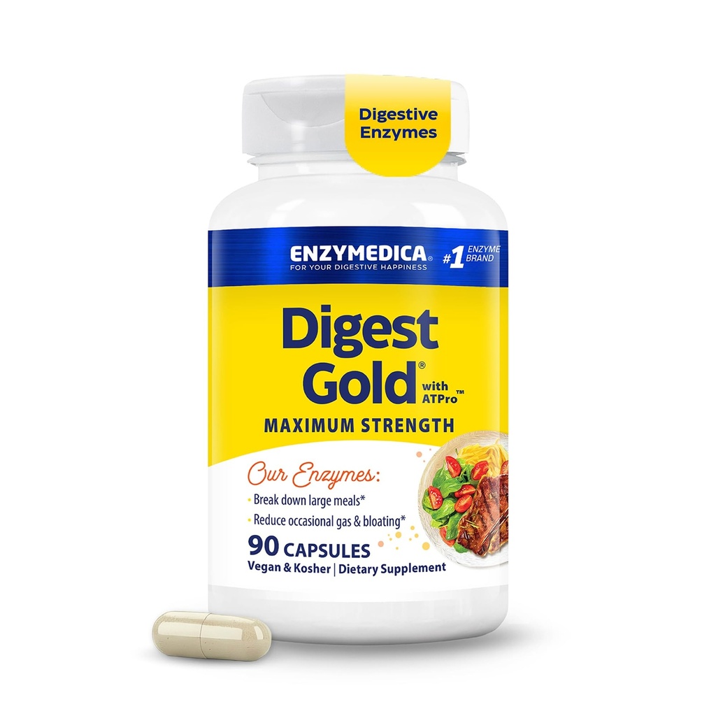 Enzymedica Digest Gold + ATPro, 最大强度,快动作, 帮助文摘大餐, 为 Bloating 和 Gas, 90 Capsules