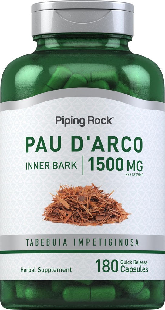 Pipping Rock PAU D'Arco Capsules → 1500 mg → 180 Pills → Inner Bark → Herb 摘录 补充 → Non-GMO, Gluten Free