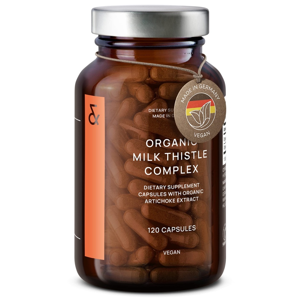 CLAV有机牛奶硝酸盐和阿蒂科克提取复合剂 - Rich in Silymarin & Bitters - Liver Support + Detox 补充剂 - 120 Capsules (60天供应) - Vegan - 德国制造