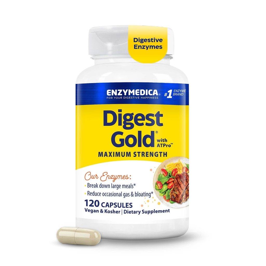 Enzymedica Digest Gold + ATPro, 最大强度的消化酶, 帮助文摘大餐, 用于气体和布洛丁, 120 Capsules