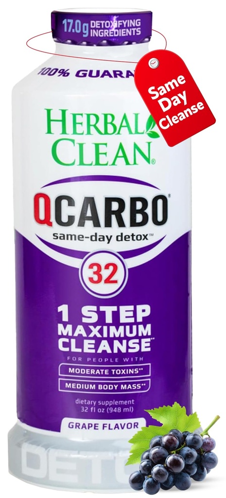 草本植物清洁 Qcarbo32 同日除毒 清洁饮料(32 fl oz) - 葡萄 Flavor Full Body Cleanse * 高毒素水平的除毒 饮料*,维生素B2和维生素B12 男女