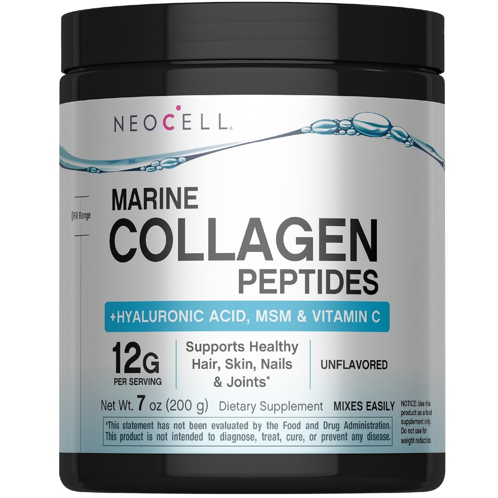 含有Hyaluronic酸、MSM和维生素C的Neocell Marine Collagen, Keto Collagen 补充剂,用于皮肤护理和联合健康,不味,粉末,7 oz,1罐