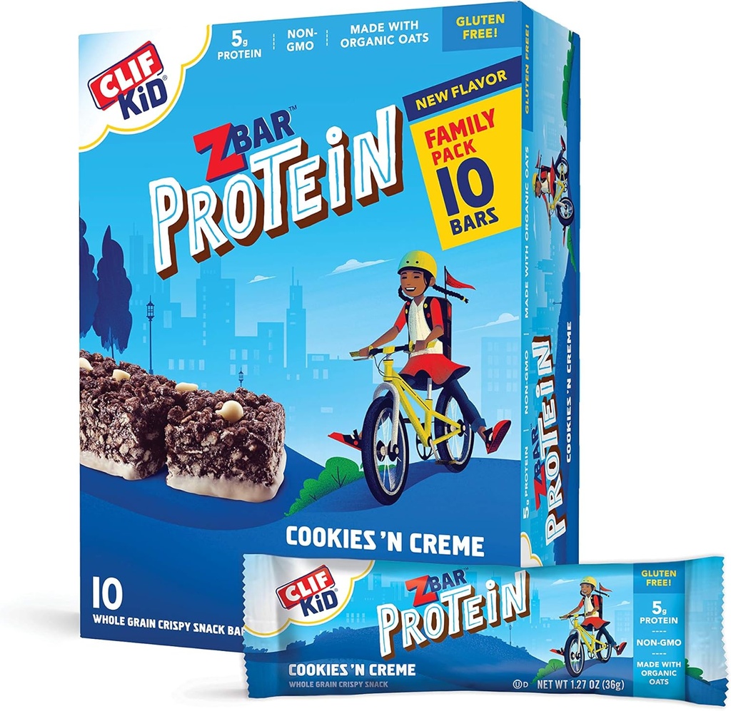 CLIF KID ZBAR - 蛋白质 Granola Bars - 饼干和Creme Flavor - 非GMO - 有机- Lunch 盒式小吃 (1.27 Ounce 能量棒, 10个伯爵)