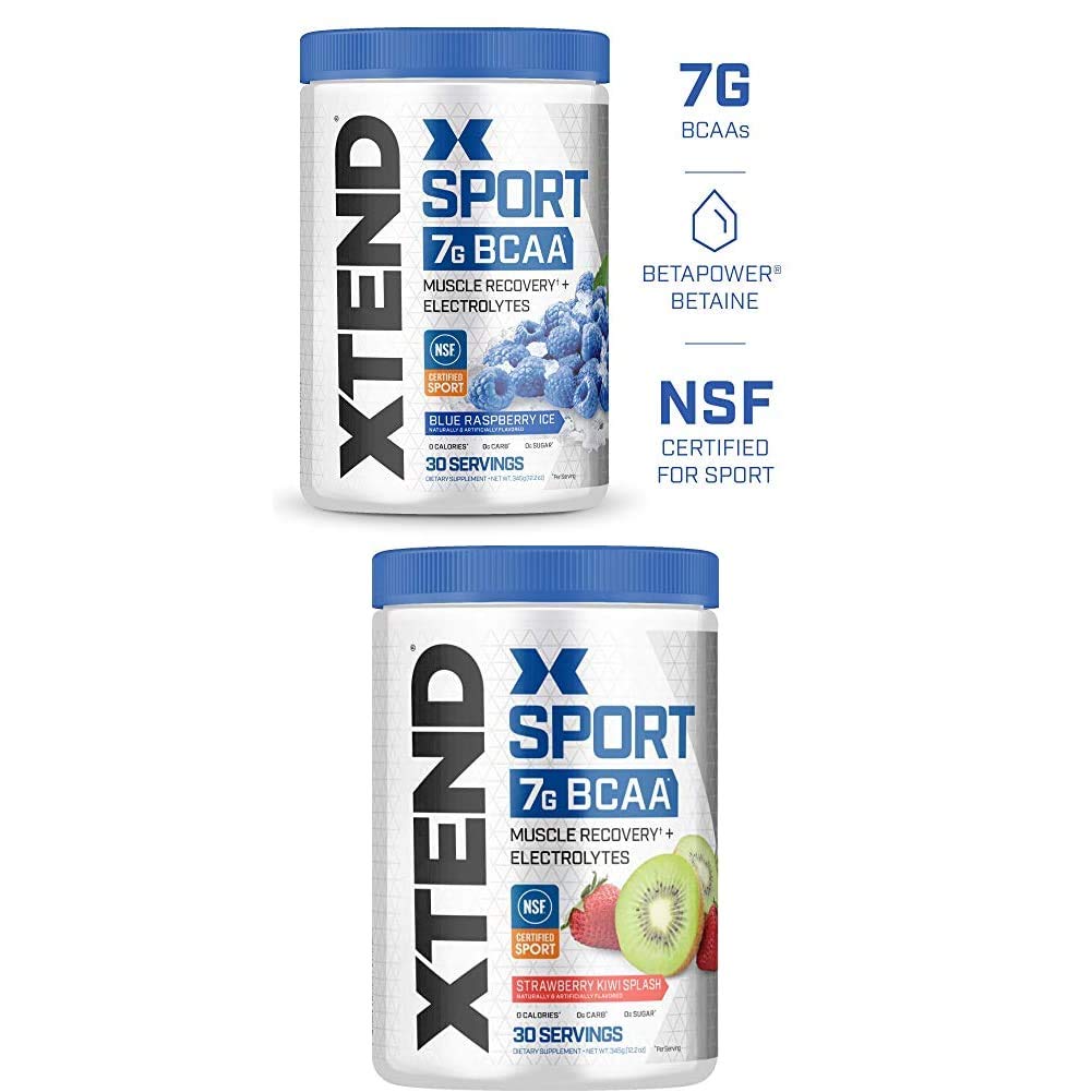 蒸汽Xtend 水合水合水合水合水合水合水(BCAA)粉末,分链氨酸,BCAAs,零糖电解液 饮用粉末+水合水合水合水合水合水(Blue Raspberry & Strawberry Kiwi),30种服务双包