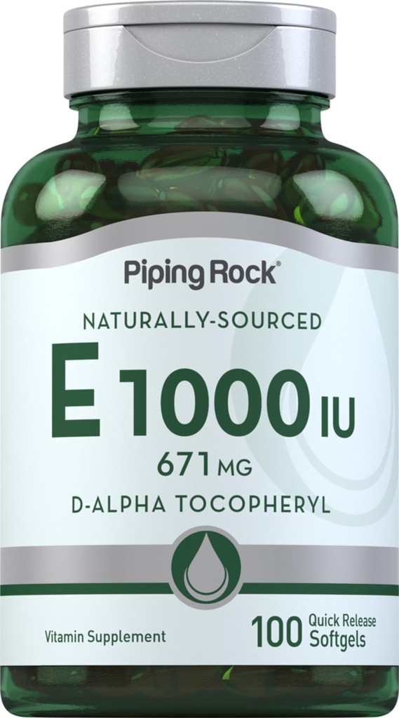 管道摇滚维生素E 1000 IU 软胶卡普尔 → 671mg → 100 药丸 → D-Alpha Tocopheryl 补充 → Non-GMO, Gluten Free