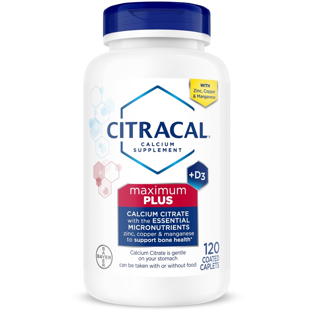Citracal 最大加量,650 mg Calcium Citrate, 容易吸收和高溶解度 25 mcg (1000 IU) 维生素D3, Bone 健康支持, Calcium Suppose for Ages 12+, 120 Count (Package May Vary)