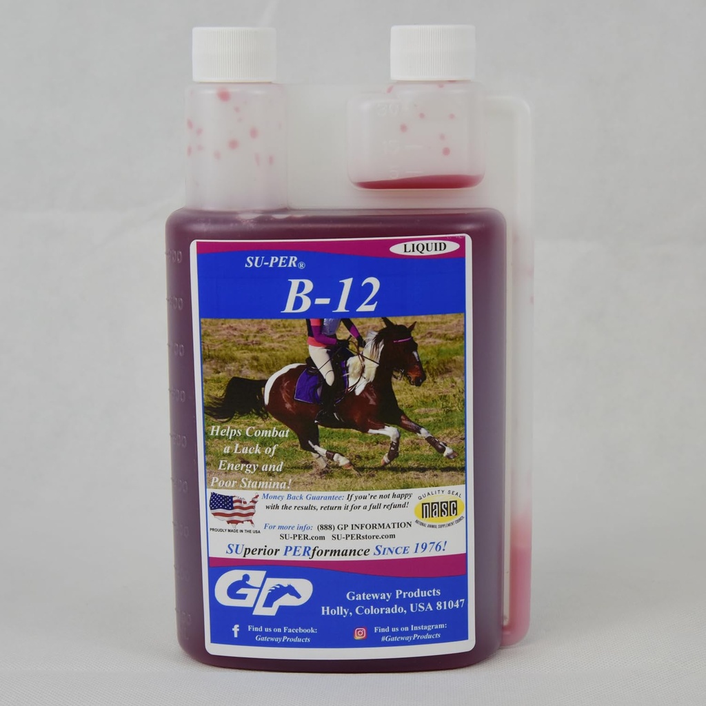 SU-PER B-12 能量马补充剂 - Equine Vitamins B-12 & B-9 叶酸支持液 - 红血细胞生产和Stamina 支持峰值性能 - Quart, (2 Pack)