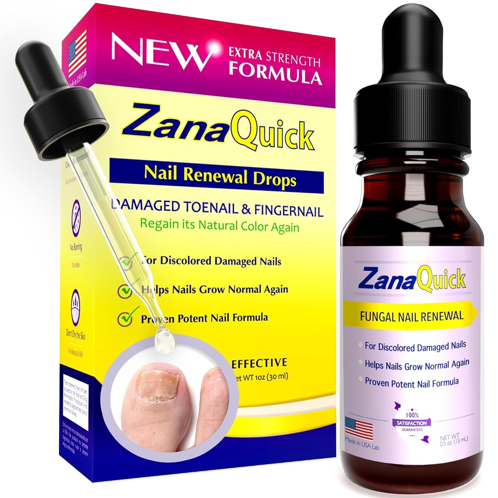ZanaQuick extra strong Toenail & Fingenail 修补液滴 - 粗、损坏和涂色钉的钉护更新 - 1 Pack, 0.50 fl oz