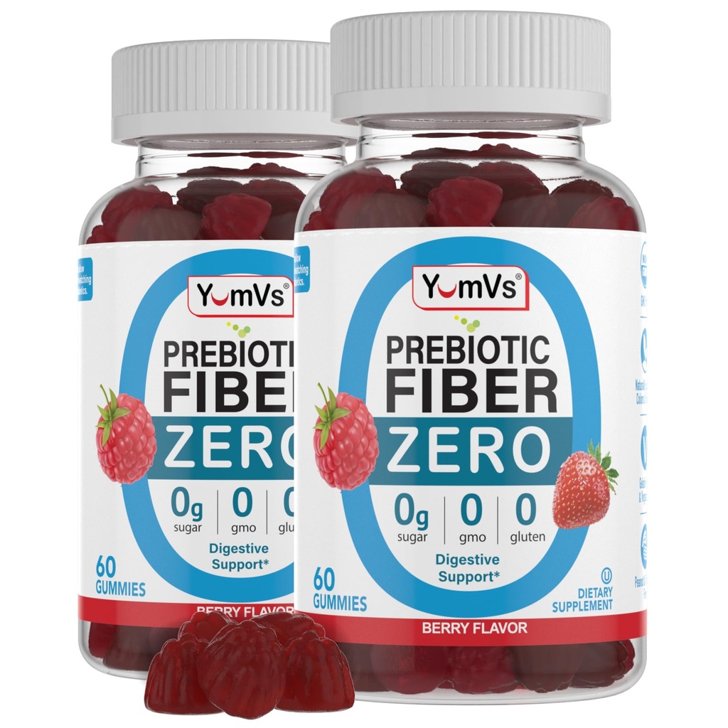 YumVs 成人和儿童的无糖先天性纤维 - Berry Flavor - Kosher Halal 4g 男女高纤维补充剂 - Daily Fiber 消化健康(60 Counter, 2PK)