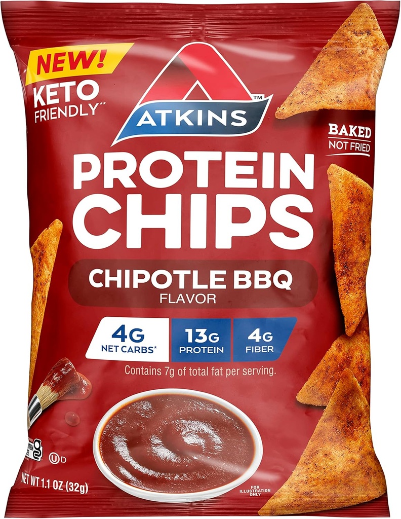Atkins Chipotle BBQ 蛋白质芯片, 4g Net Carbs, 13g 蛋白质, Gluten Free, Low Glycemic, Keto Frienders, 12 计数