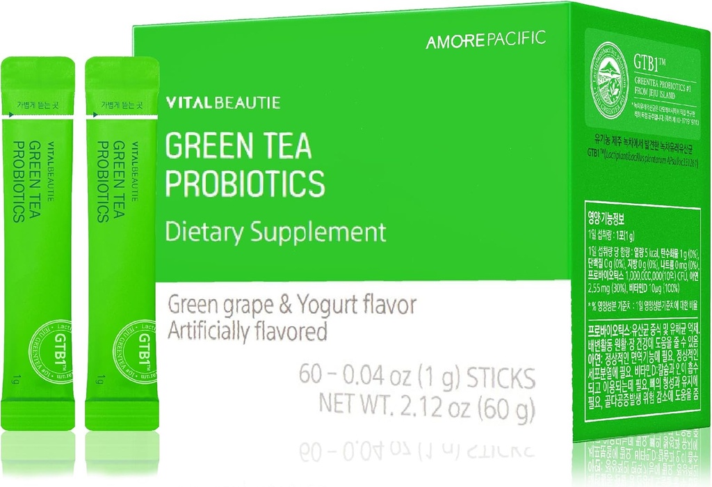 VITALBEAUTIE 绿色茶叶真菌(Plant-Sourced Probiotics) 含有维生素D和锌的古特健康素,由AMOREPACICIFIC 韩语酸性素真菌真菌 - 60棒