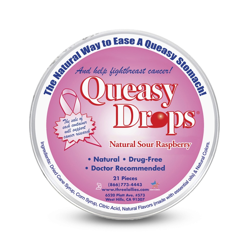 三个Lollies Queasy Drops - Sour Raspberry Flavor - 旅行疾病和恶心救济,Soothes 胃和干嘴,天然成分 - 21 cm