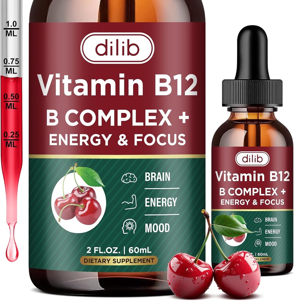 维生素B12 Complex 5000 mcg | Vegan B12 液滴亚语补充 | Methycobalamin w/Folate, Biotin, Vitamin C, B3, B5, B6, & B8 长拉能量与健康代谢, 2 f.
