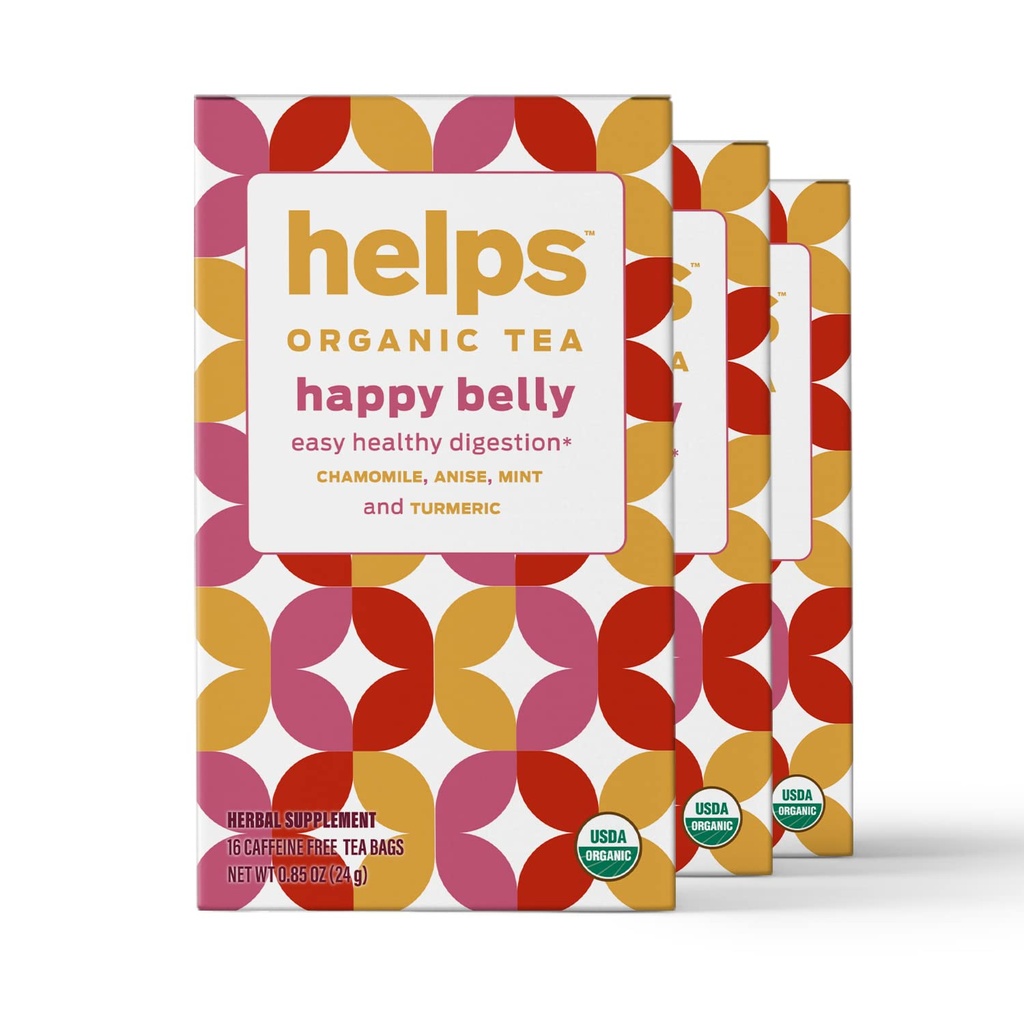 Helps TeAS QQ 帮助快乐 Belly 茶 QQ 有机草药茶 与绿色的 Anise, 香蜜酒, 薄荷和Turmeric 16 茶袋 - 包装 3 QQ