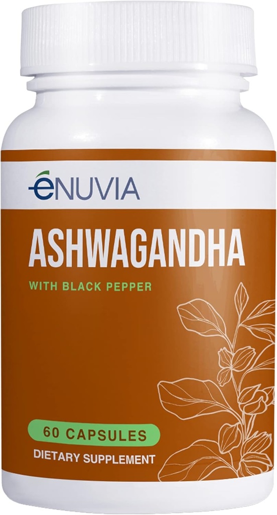 Ashwagandha 补编 -- -- 自然救济和Stamina支助,帮助缓解紧张局势 60 Capsules 纯根与黑椒提取,用于强化吸收维冈,美国制造