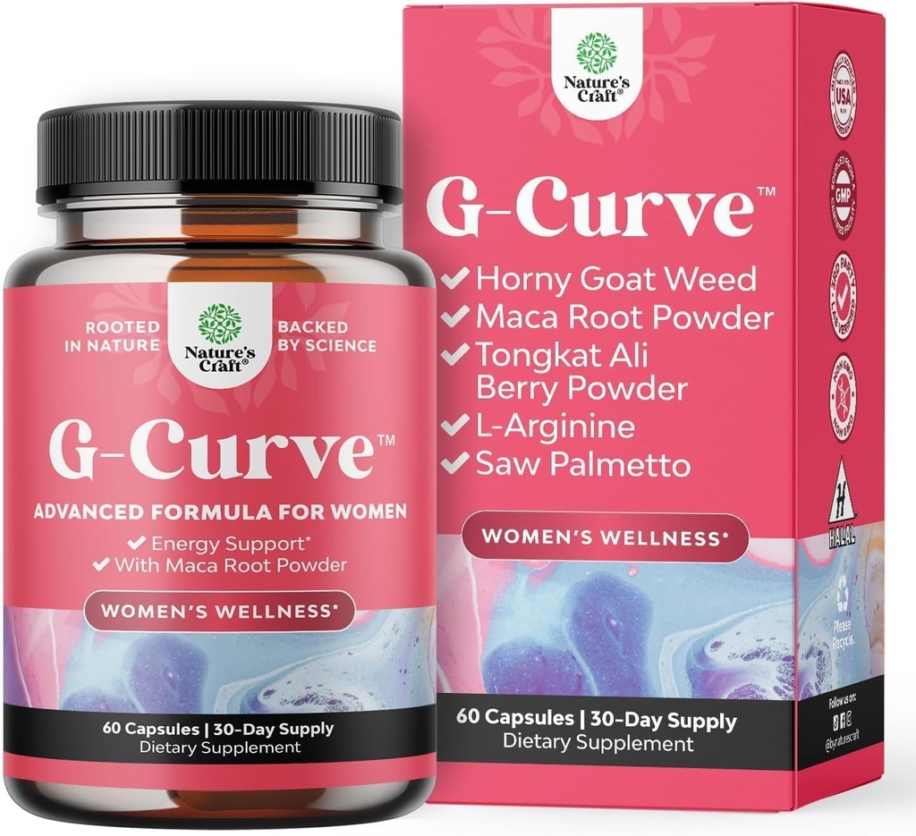 Natures Curft G-Curve Butt和乳房增生药丸 - 草药增生剂 May支持身体雕塑曲线 Saw Palmetto 提取 Horny Goat Weed for Women *Results Vary 60 Count
