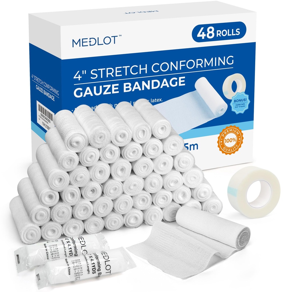 LotFancy Gauze Rolls, 48 计数器, 4英寸 x 4.1 场馆、卷卷式高泽包装、伤病护理和急救医疗用品