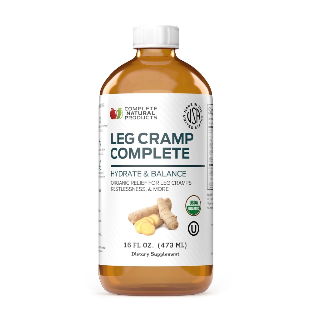 Organic Amish Leg Cramp Relief Liquid 16oz - Natural Muscle and Foot Support Supplement with Apple Cider Vinegar, Ginger, Garlic, Aloe, Fast Cramp Reducing Formula, Certified Organic, Made in USA