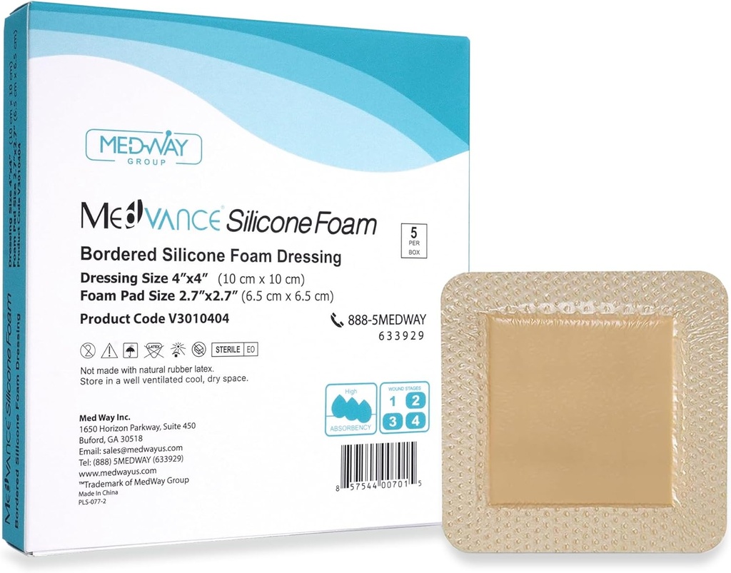 MedVance TM 硅酮 - 边框硅酮 粘着泡沫 涂装尺寸 4"×4" (2.7"×2.7"垫),5个敷料盒