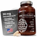 OmniBiotics Zinc Piclinate 30mg 补充 – 对免疫系统、健康皮肤和能源支持的高吸收性锌 – 180 Vegan Capsules