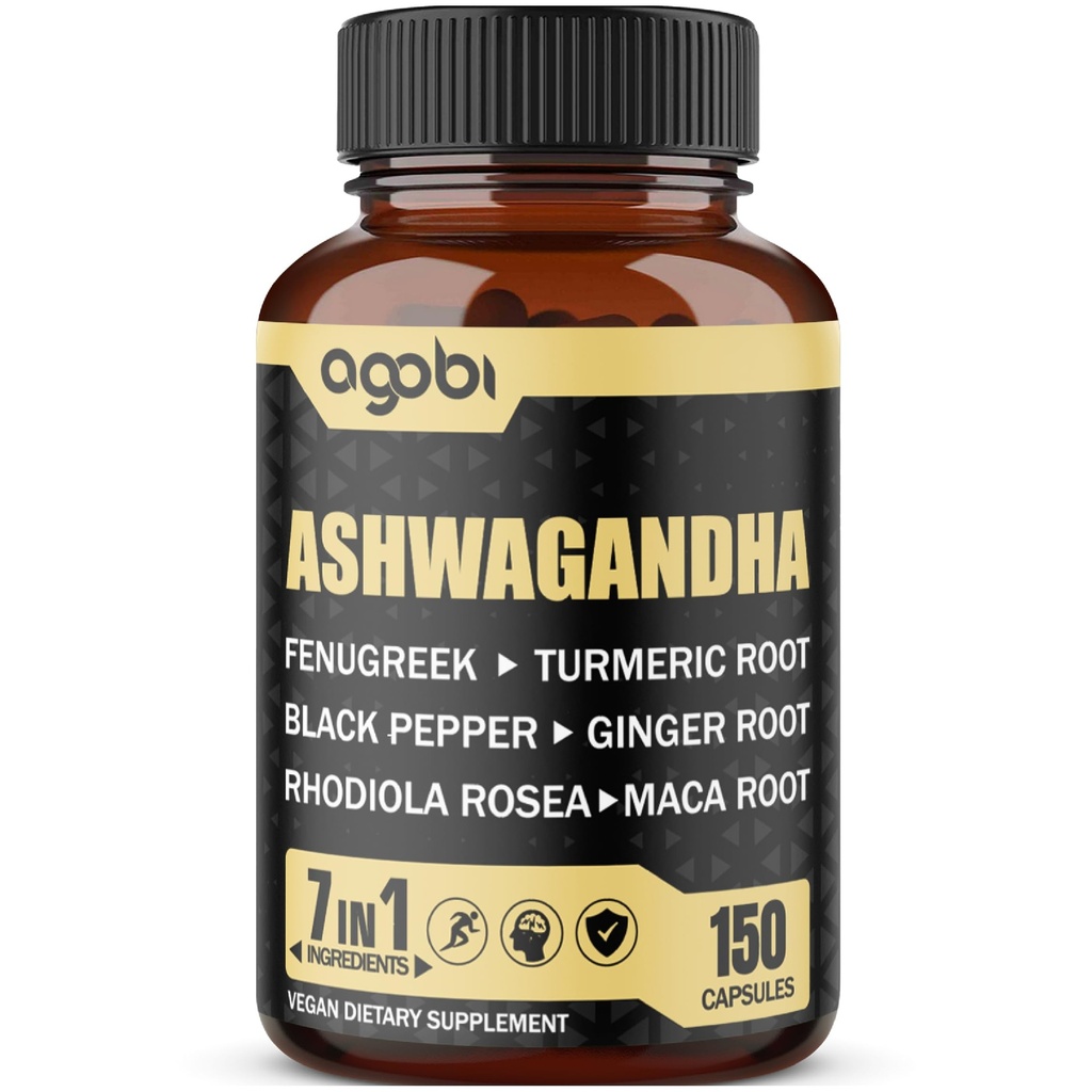 Ashwagandha Capsules 7 草药原料 8050 mg - Blended Fenugreek, Maca, Turmeric, Rhodiola, Ginger & Black Pepper - Sleep, Spirit, Immune & Energy Support - 5月供应