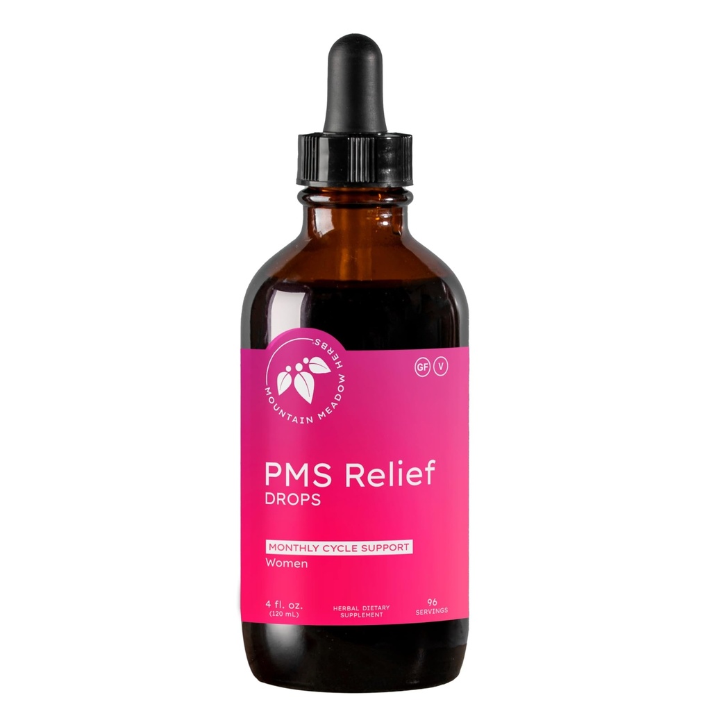 山地 Meadow Herbs PMS Relief Drops | 月经期不适的液体草药补充 | 荷尔蒙支持 PMS Cramps, Mood Swings & Acne 配有香树莓( Vitex) & Wild Yam 4oz