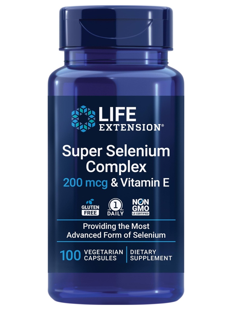 生命延伸 超级硒综合体,200mcg – 3种硒形式,维生素E – 细胞健康与长寿支持 – Gluten-free,非GMO, Vegetarian, 1 Daily – 100 Capsules