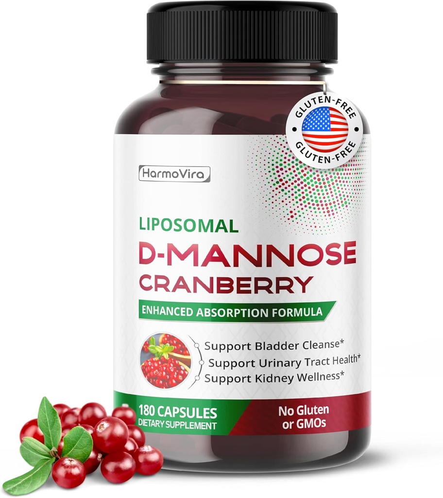 Liposomal D-Manose Cranberry 补编 – 180 Capsules → Uva Ursi, Hibiscus, Black Pepper → 强化吸收公式 → 非GMO, Gluten-Free