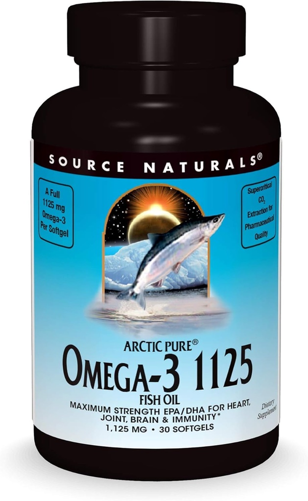 来源 北极自然 Pure Omega-3 鱼类油 1125mg 超强概率 最大强度 EPA + 心脏、联合、大脑和免疫健康DHA - 30 Softgels