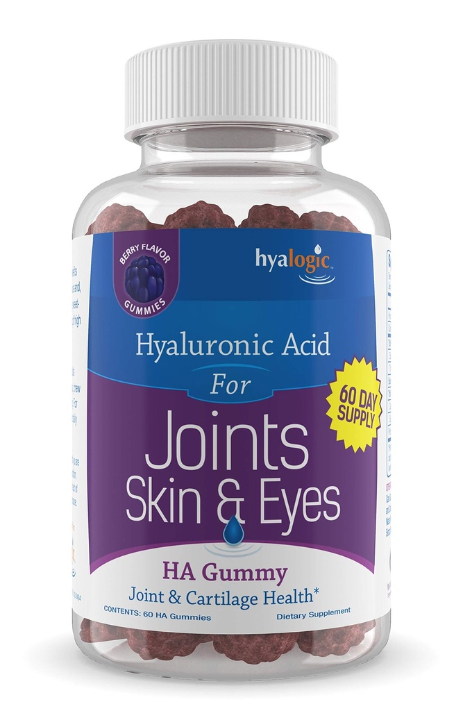 Hyalogic Chewy HA Gummys Mixed Berry Flavor Hyaluronic Acid Gummys – Gluten-Free Gummy Vitamins for 成人-HA Jus, Skin & Eyes – 60 计数(120毫克)