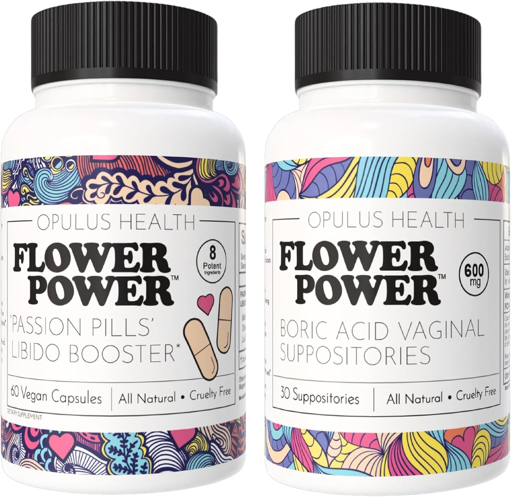 花电 - Passion Pills Libido 助推器和 Boric Acid 套件 - 全自然女性护理包 增强Libido,调味控制,平衡阴道健康 60 Vegan Capsules, 600mg - Ma